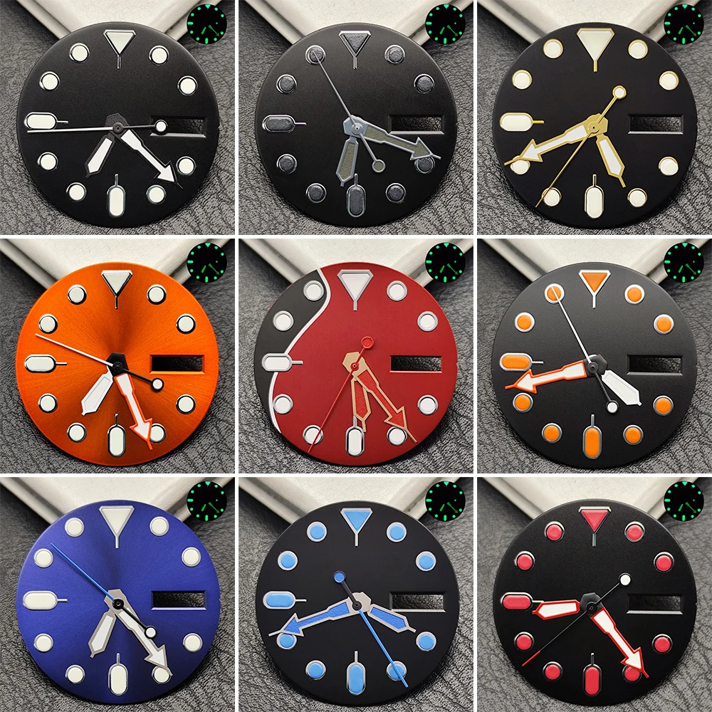 

NH36 dial 28.5mm dual calendar watch dial fit NH36 movement green luminous accessory watch dial and nh35/nh36 hands accessories