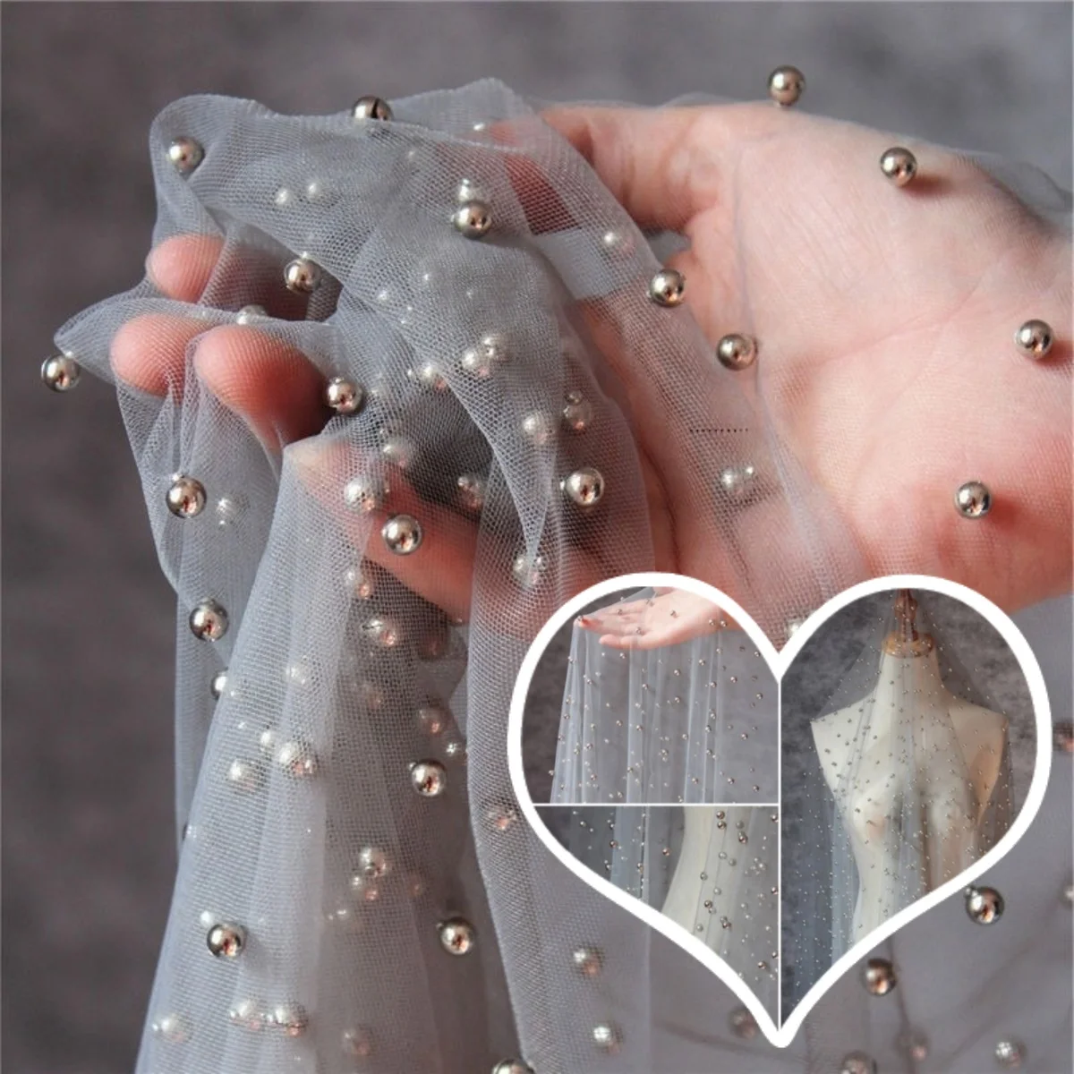 

Роскошная кружевная сетчатая ткань с плотной ручной строчкой, жемчугом и бисером, текстурой против морщин для дизайнеров и стилистов вечерних платьев