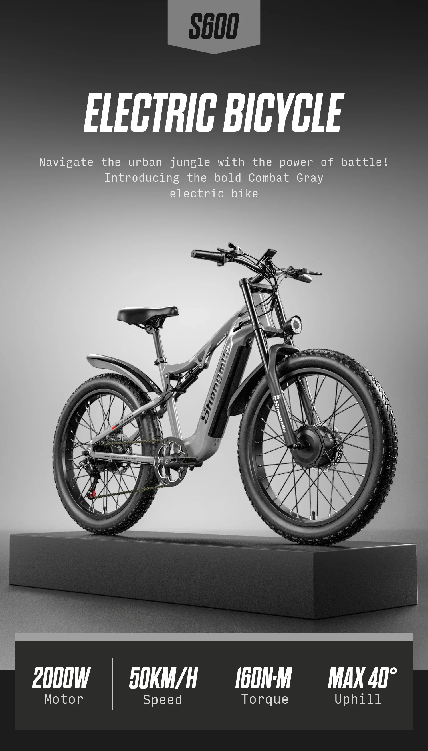 High-power Electric Bike S600 2000W Dual motors 48V17.5AH Lithium battery 26inch Fat Tire Mountain E-Bike 48KM/H Urban E-bicycle