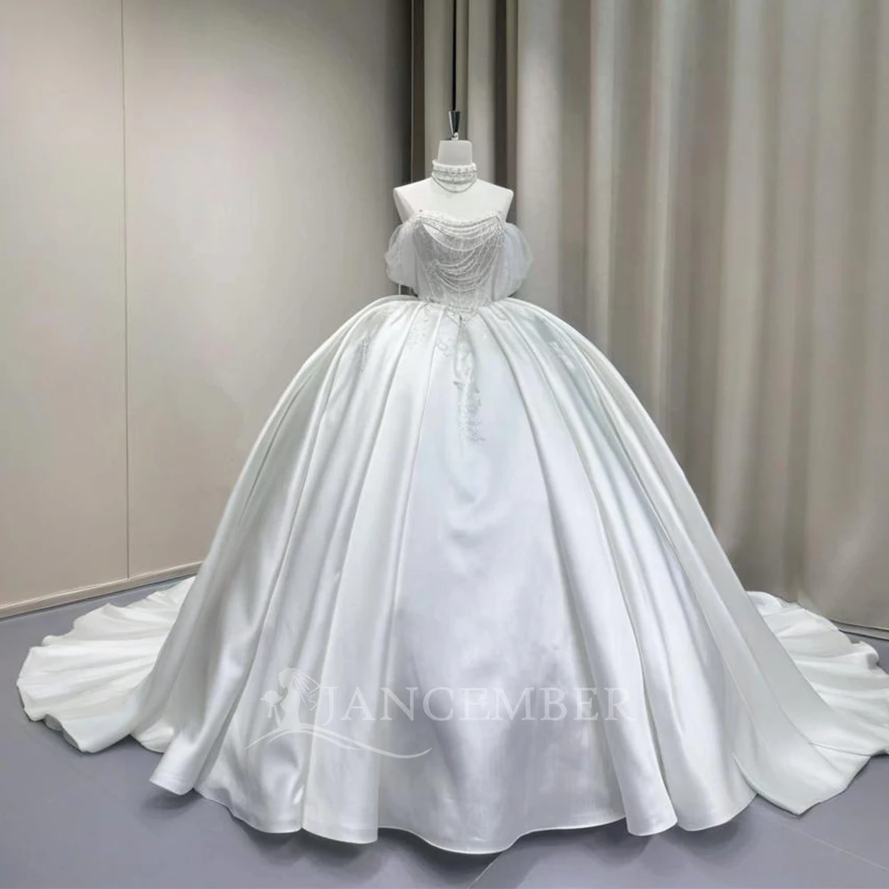 

Luxurious Beading Pearls Ball Gown Removable Sleeves Customized Wedding Dresses Chapel Train Bridal Gowns свадебное платье