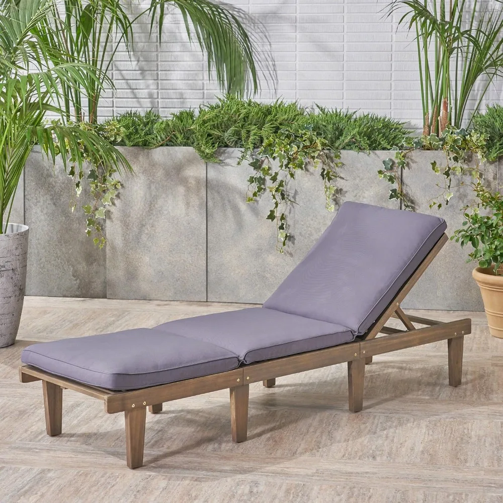 

Sun LoungersOutdoor Acacia Wood Chaise Lounge, Grey Finish/Dark Grey Cushion