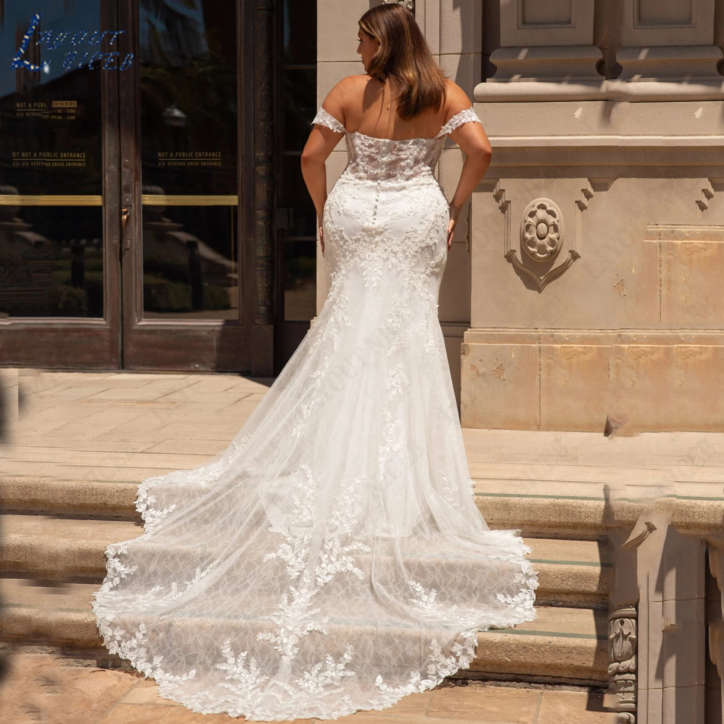 LAYOUT NICEB Customized Lace Mermaid Wedding Dress Applique Beaded Bride Gowns Off The Shoulder Bridal Gown Vestidos De Novia