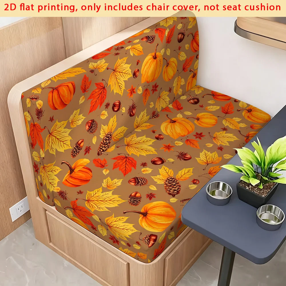 2pcs Vintage Pumpkin Pinecone Maple Leaf RV Booth Seat Cover Stretch Camper Bench Slipcover Fall Thanksgiving Cover