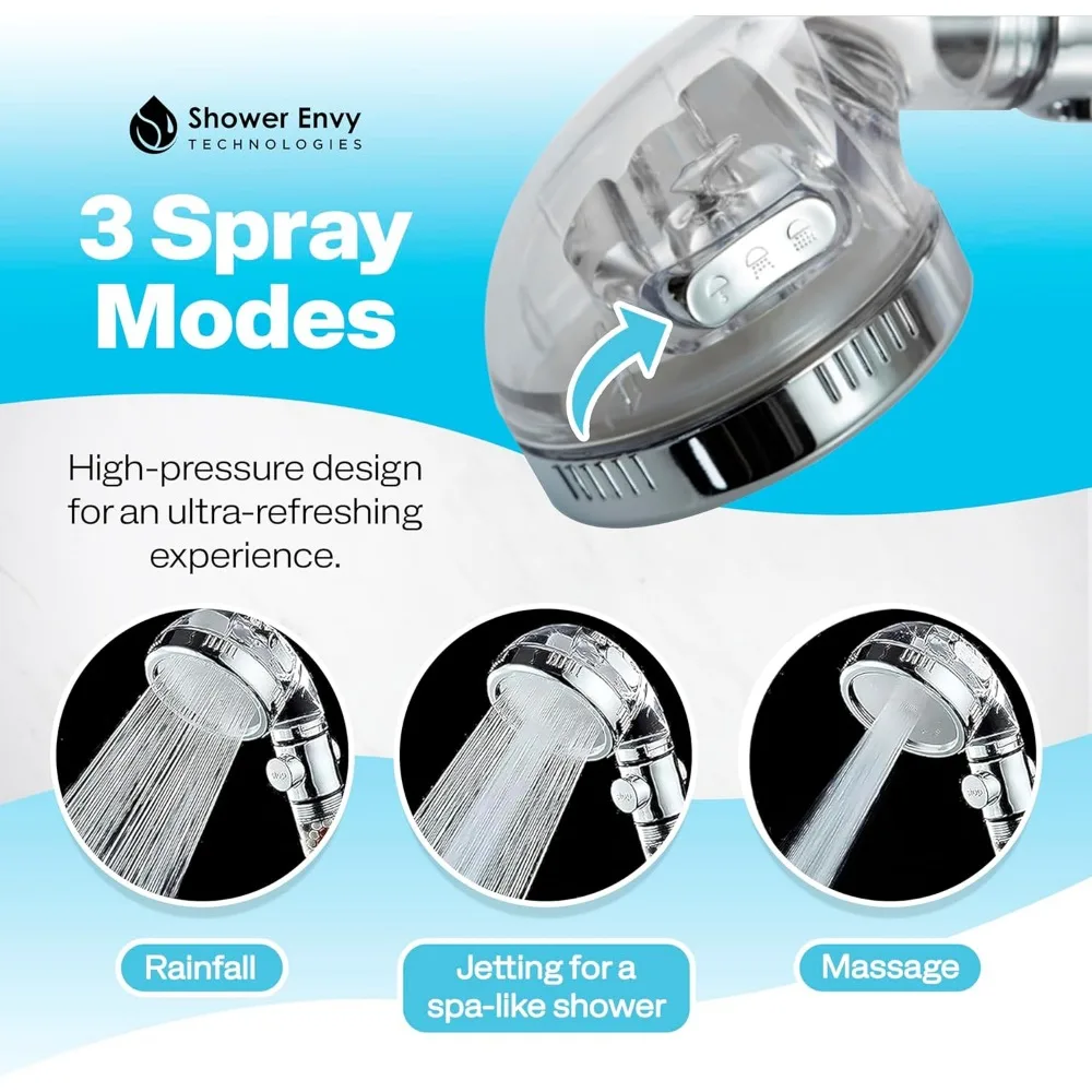 رأس دش مفلتر عالي الضغط مع خرز أيوني، 3 أوضاع، ميزة توقف التدفق، قدرة تليين المياه