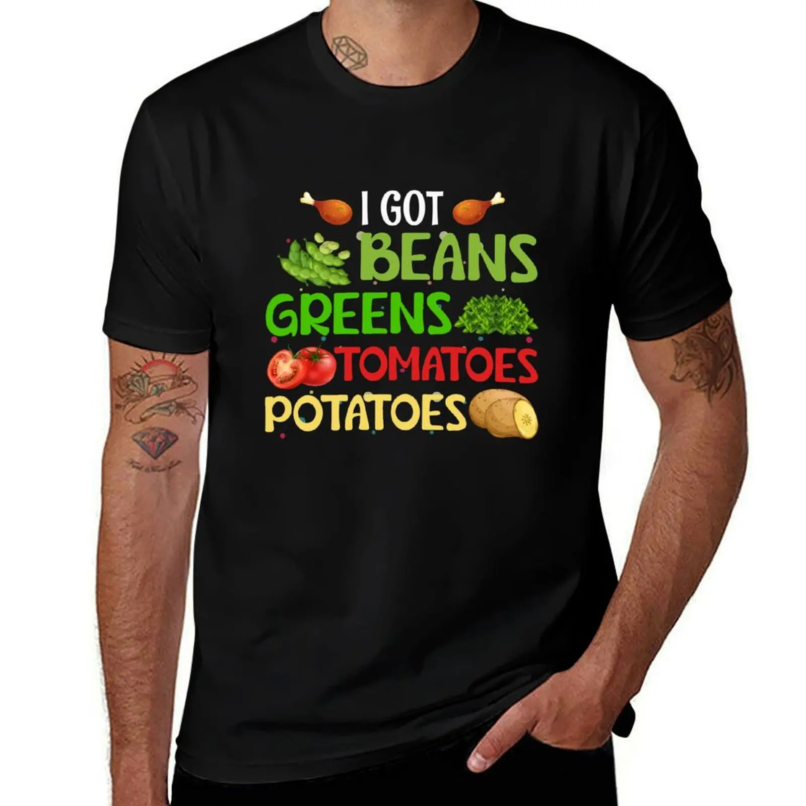 Tengo frijoles, verduras, tomates y papas. Camiseta divertida de regalo para el Día de Acción de Gracias 2021, camiseta de algodón, paquete de camisetas de anime, camiseta de gran tamaño