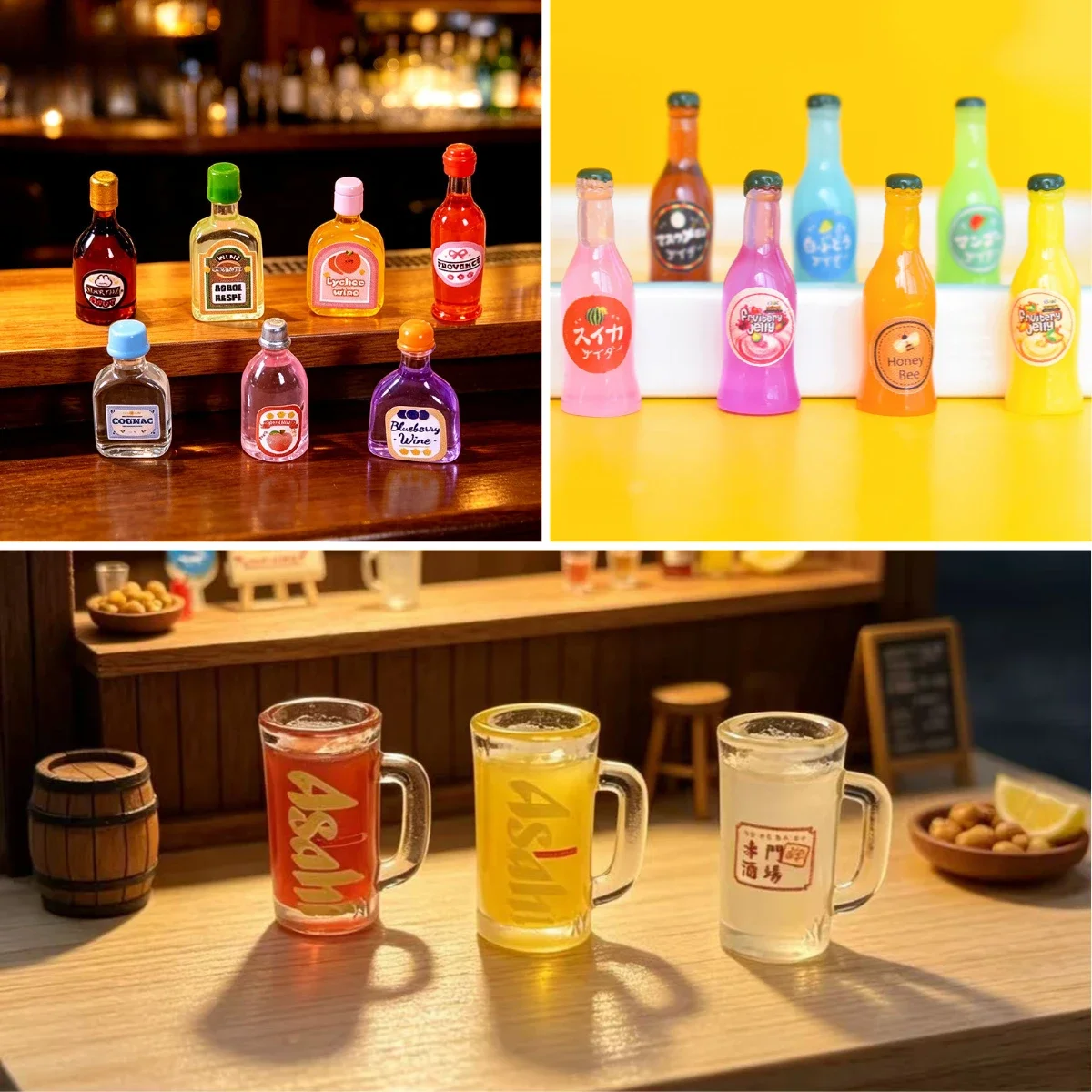 100pcs Kawaii Simulation Mini Wine Bottle Cup Resin DIY Keychain Pendants Food Game Ornament DIY Accessories