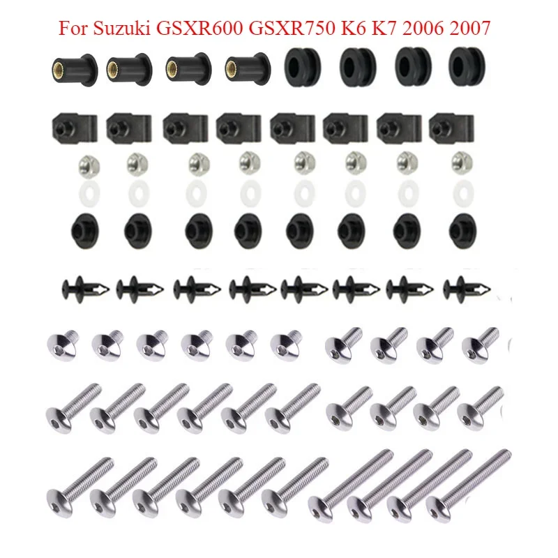 

Motorcycle Body Screws Nut Kit Complete Full Fairing Bolts Kit For Suzuki GSXR600 GSXR750 K6 K7 2006 2007 Stainless Steel Parts