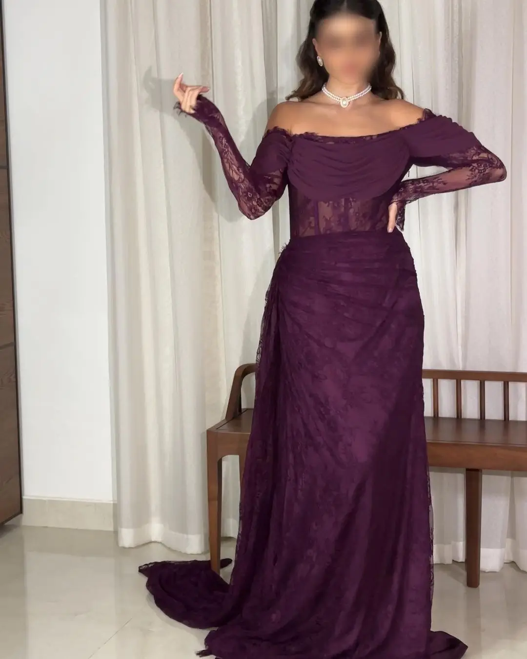 

Saudi Arabic Prom Dresses Lace Evening Dresses Mermaid Long Sleeves Floor-length Party Dresses Vestidos De فساتين مناسبة