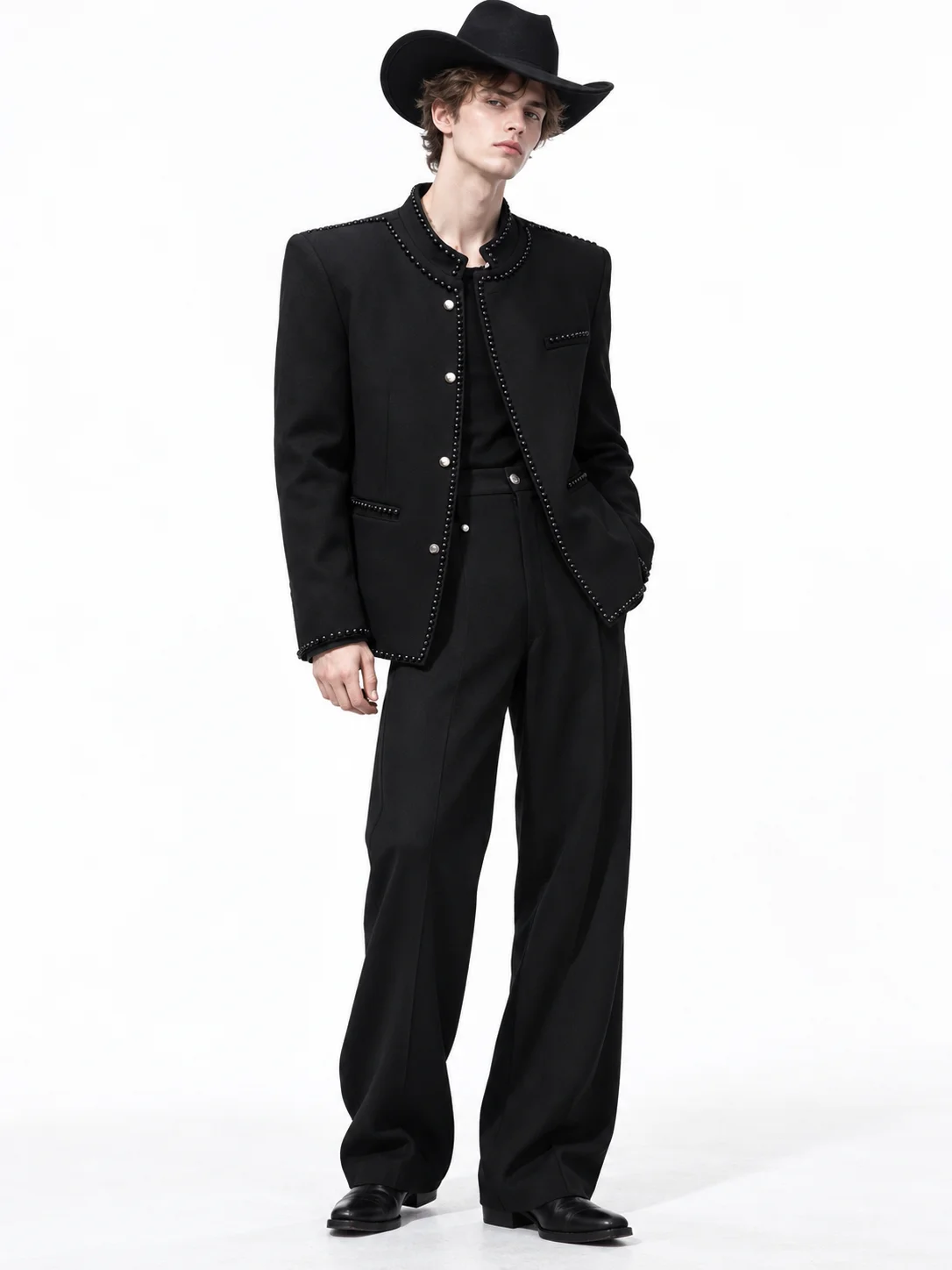 Men's Studded Asymmetric Blazer Gothic Punk Style Vintage Stage Suit Jacket Wide Leg Pants 2026 New