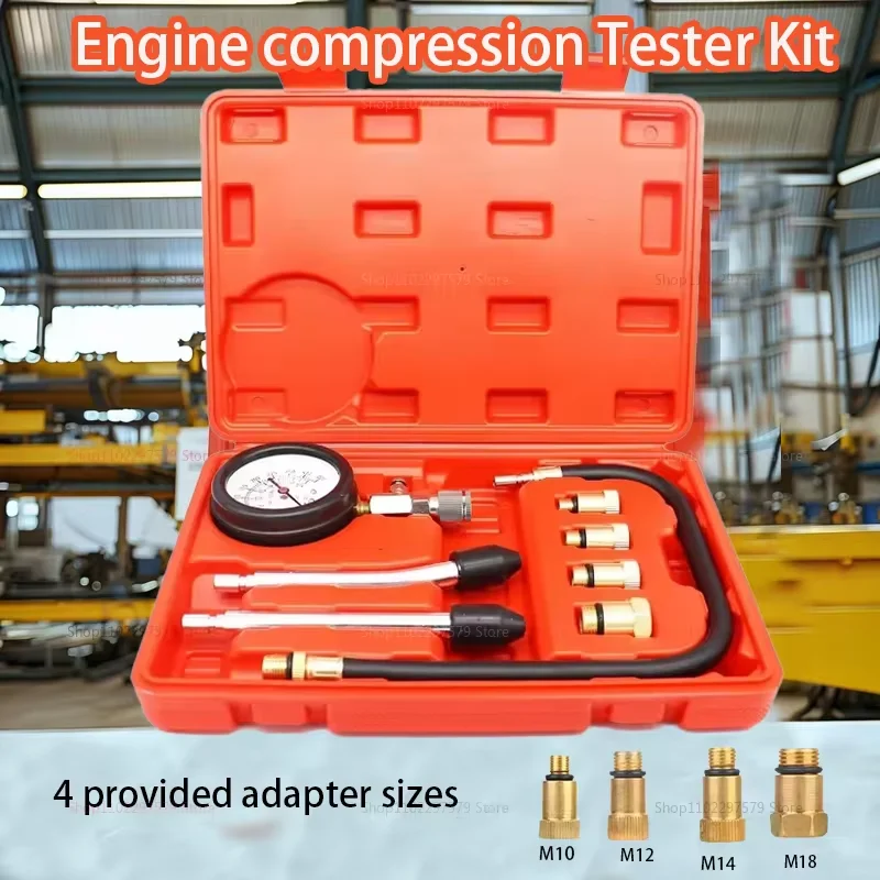 

Engine pressure gauge Meter with M10 M12 M14 M18 Adapter 0-300 PSI Pressure Gauge Automotive Cylinder Tester Kit