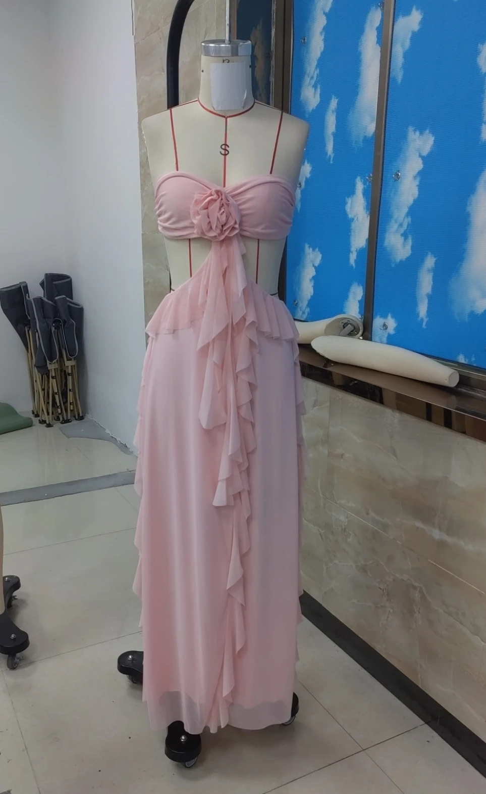 Dames effen kleur rugloze uitsnijding baljurk jurk mouwloos stropdas terug ruche zomer feest club lange jurken