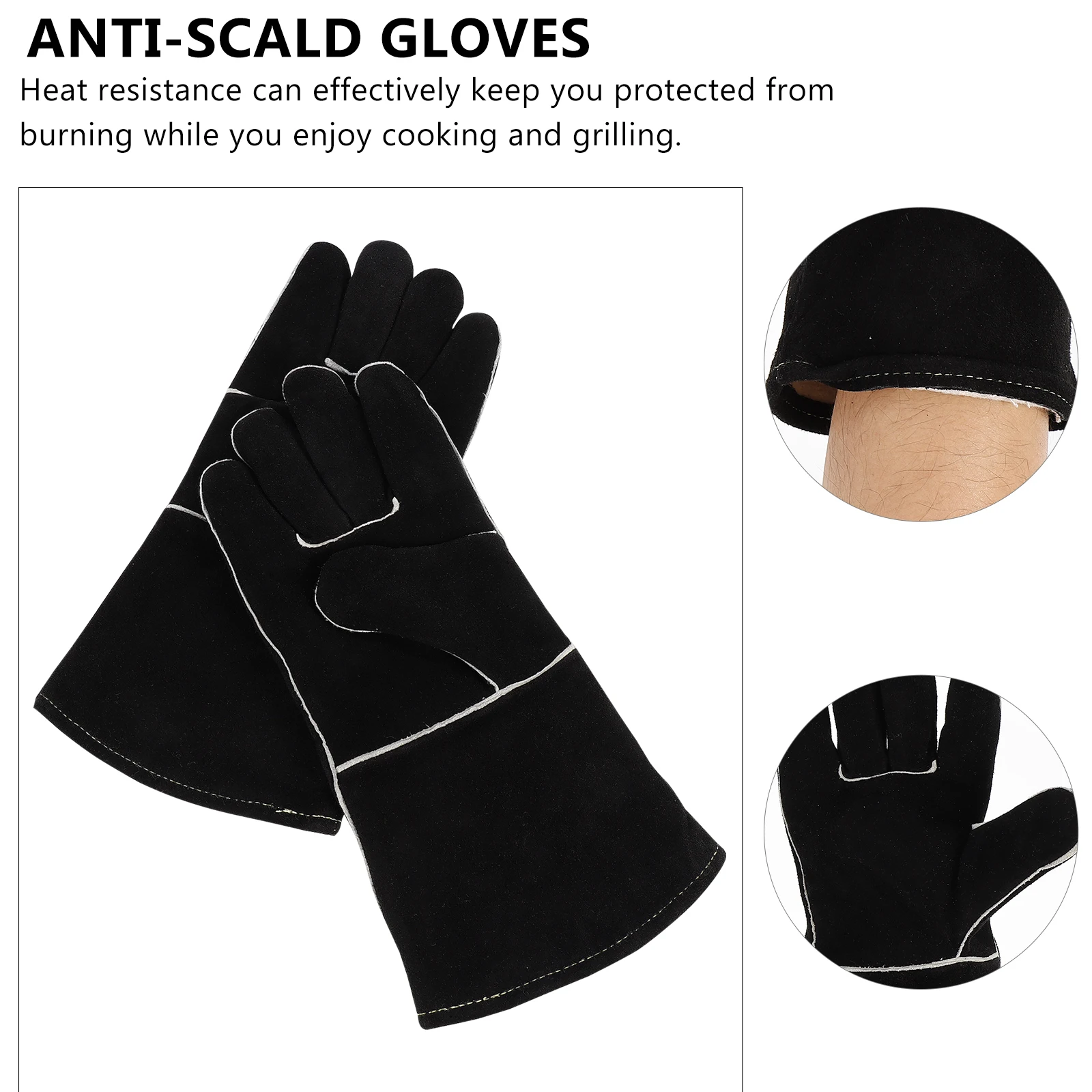 

Anti-scald BBQ Gloves Heat Resistant Kitchen Mitts Black Thickened Microwave Oven 5 Finger Design Strong Grip Practical Useful