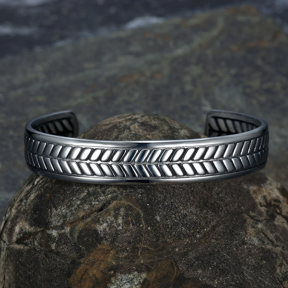 Simple Personalized Open Bracelet for Men Women Stainless Steel Leave Wheat Style Bracelet Fashion Amulet Jewelry Adjustable