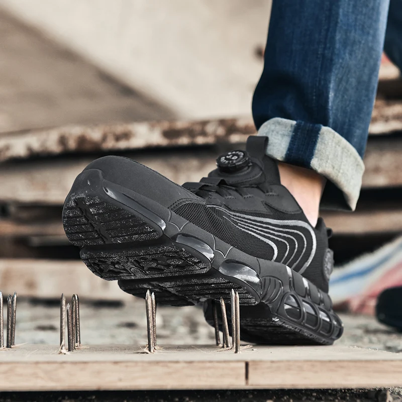 Zapatos de trabajo de seguridad con punta de acero para hombre, calzado protector resistente a pinchazos, resistente a impactos, ligero y duradero de grado industrial