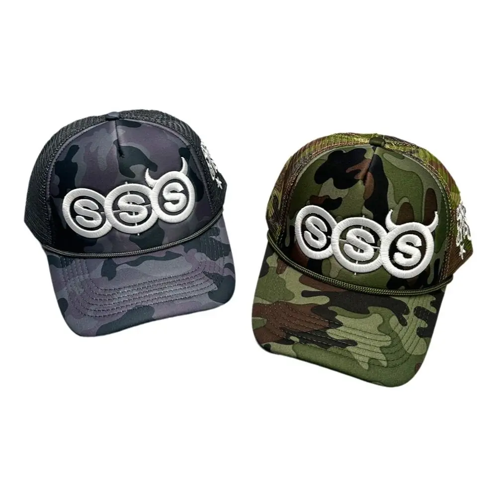 Devil Horn Design SSS Devil Horn Cap Embroidery Style Embroidery Hip-Hop Cap Adjustable Back Mesh Panels Adjustable Trucker Cap
