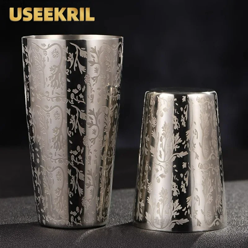 304 mirror stainless steel etched pattern Boston bartender, American shaker engraved snow pot