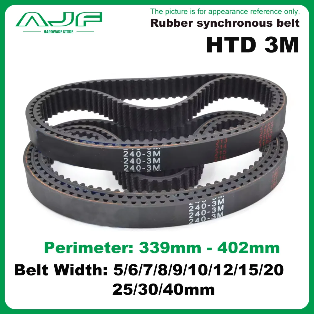 HTD 3M Timing Belt 339mm-402mm Width 5/6/8/9/10/12/15/20/25/30/40mm RubbeToothed Belt Closed Loop Synchronous Belt pitch 3mm