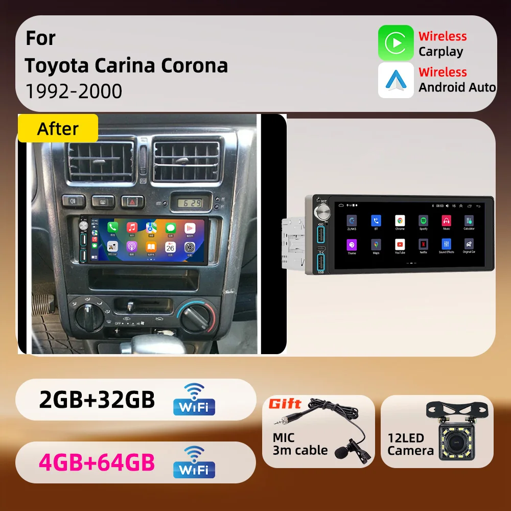 For Toyota Carina Corona 1992-2000 Android 1Din Car Stereo 6.86 inch Screen Carplay GPS Car Multimedia Autoradio Radio Head Unit