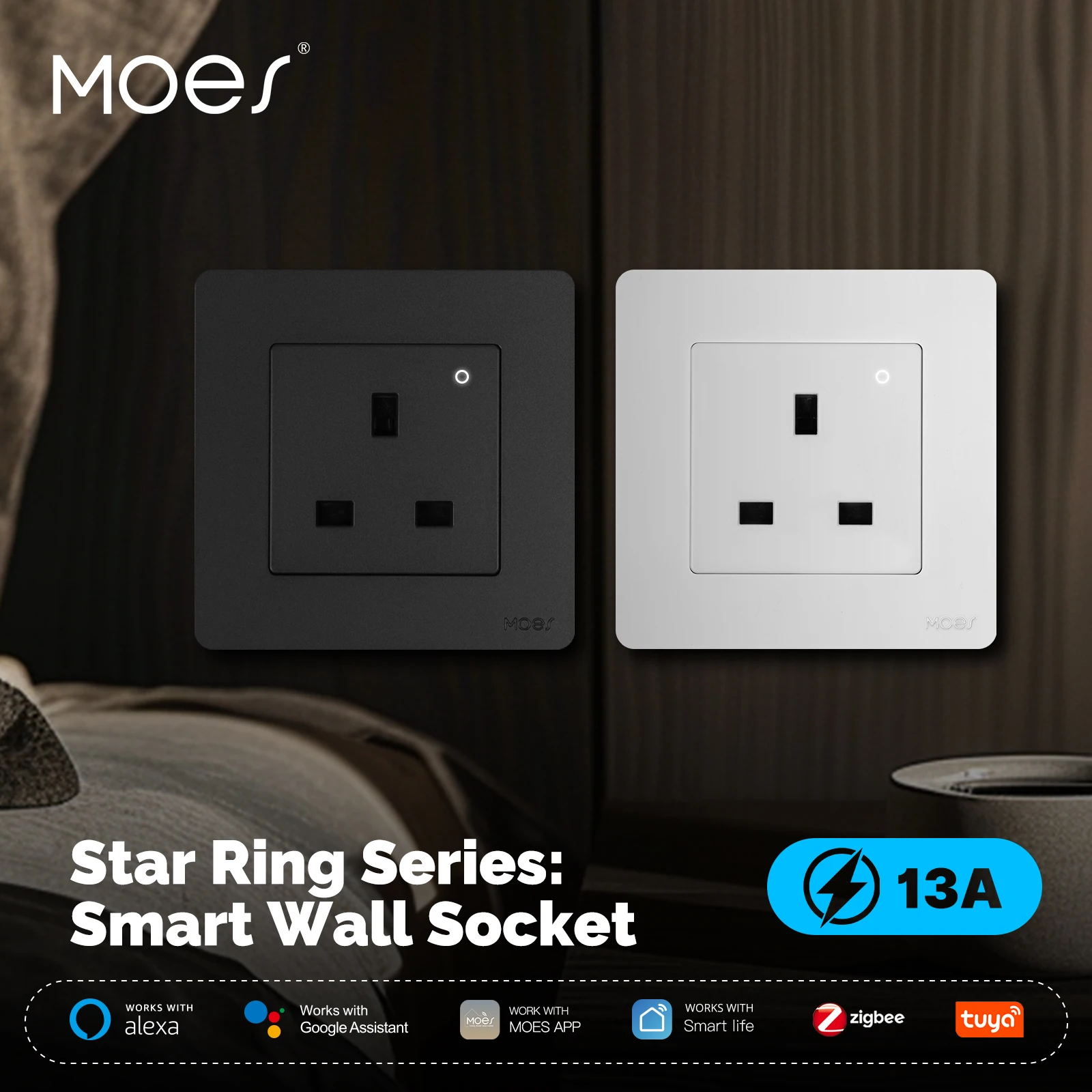 

MOES Tuya ZigBee Smart Socket UK Wall Embedded Outlet Energy Monitor Indicator App Remote Control Voice Cotrol Alexa Google Home