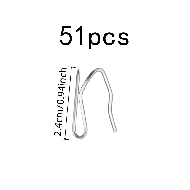 51 pcs 2.4cm Stainless Steel Curtain Hooks, Stainless Steel Material, Bathroom Shower Hook Door Curtain Hanging