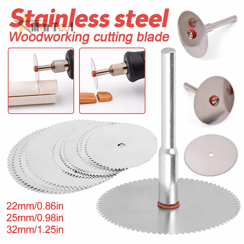 11pcs Stainless Steel Saw Blade with Mandrel Wood Cutting Tool Disc Circular Saw Disc Woodworking Tool Accessories