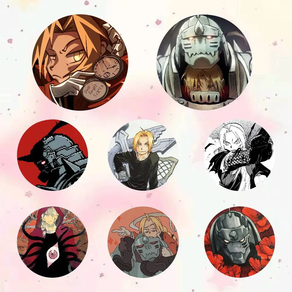 Anime Fullmetal Alchemist Cartoon Brooches Anime Badge Round Handmade Brooch Lapel Pins Jewelry For Backpack Clothes Gifts