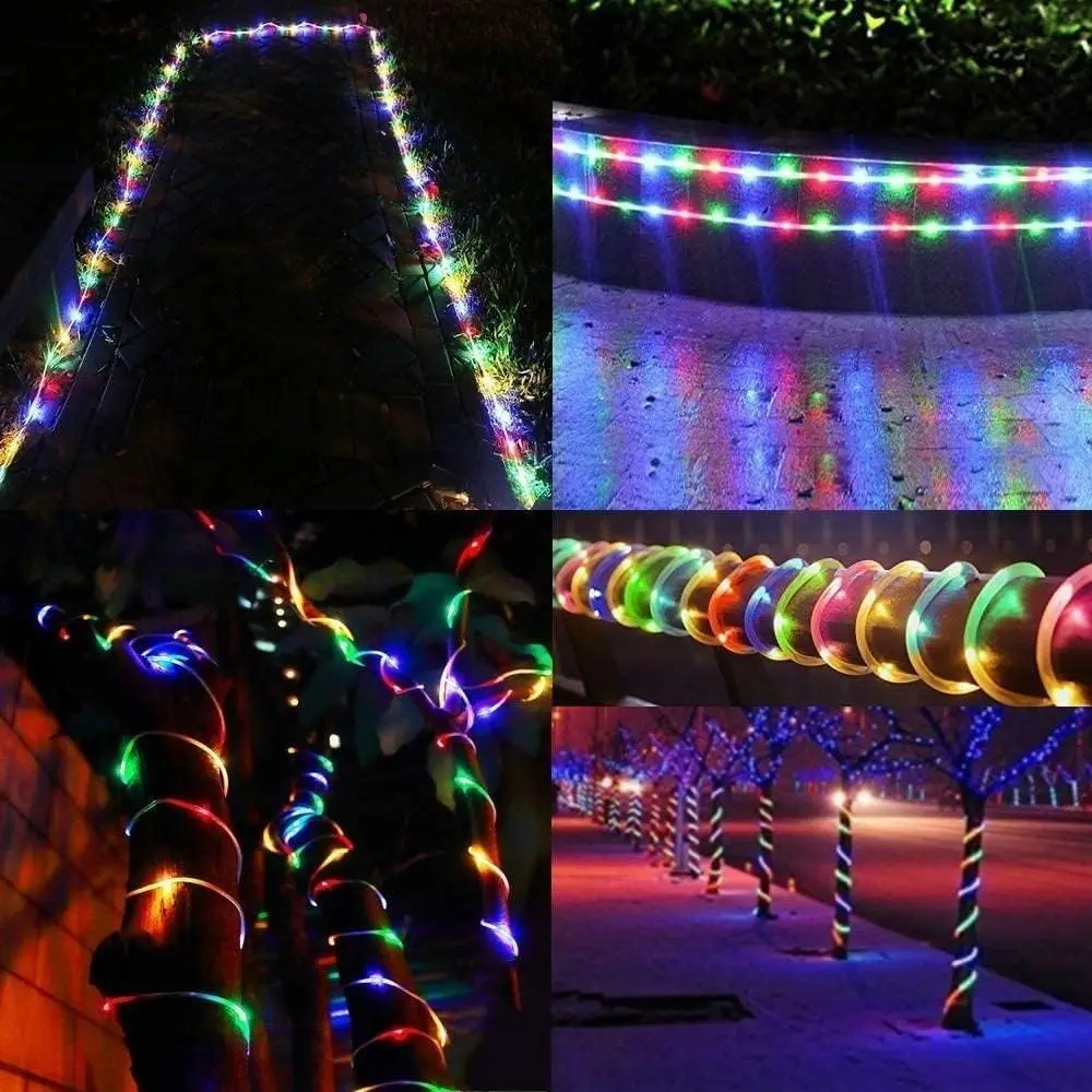 1 Roll 100leds/200leds Solar Outdoor Rope Light, 8 Modes Large Powered Tube, Remote Control Timer String Lights,