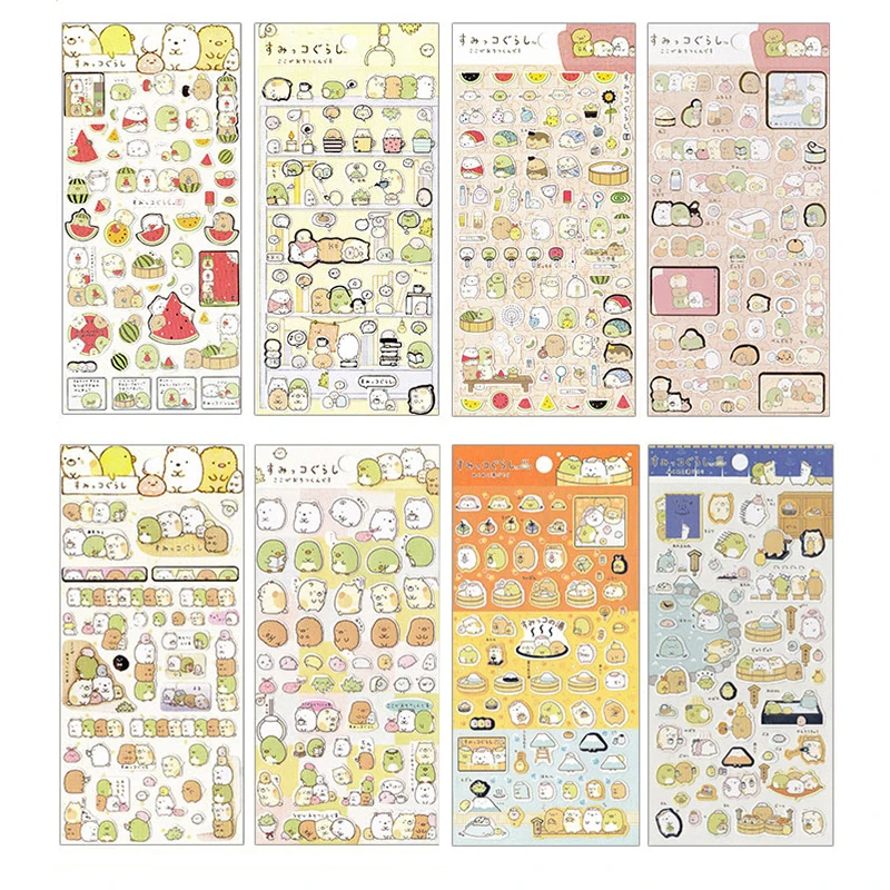 8Sheets Kawaii Sanrio Sumikkogurashi Stickers Cartoon Animal Hand Acount Decorative Gold Stamping Sticker Girls Gitf Kids Toys