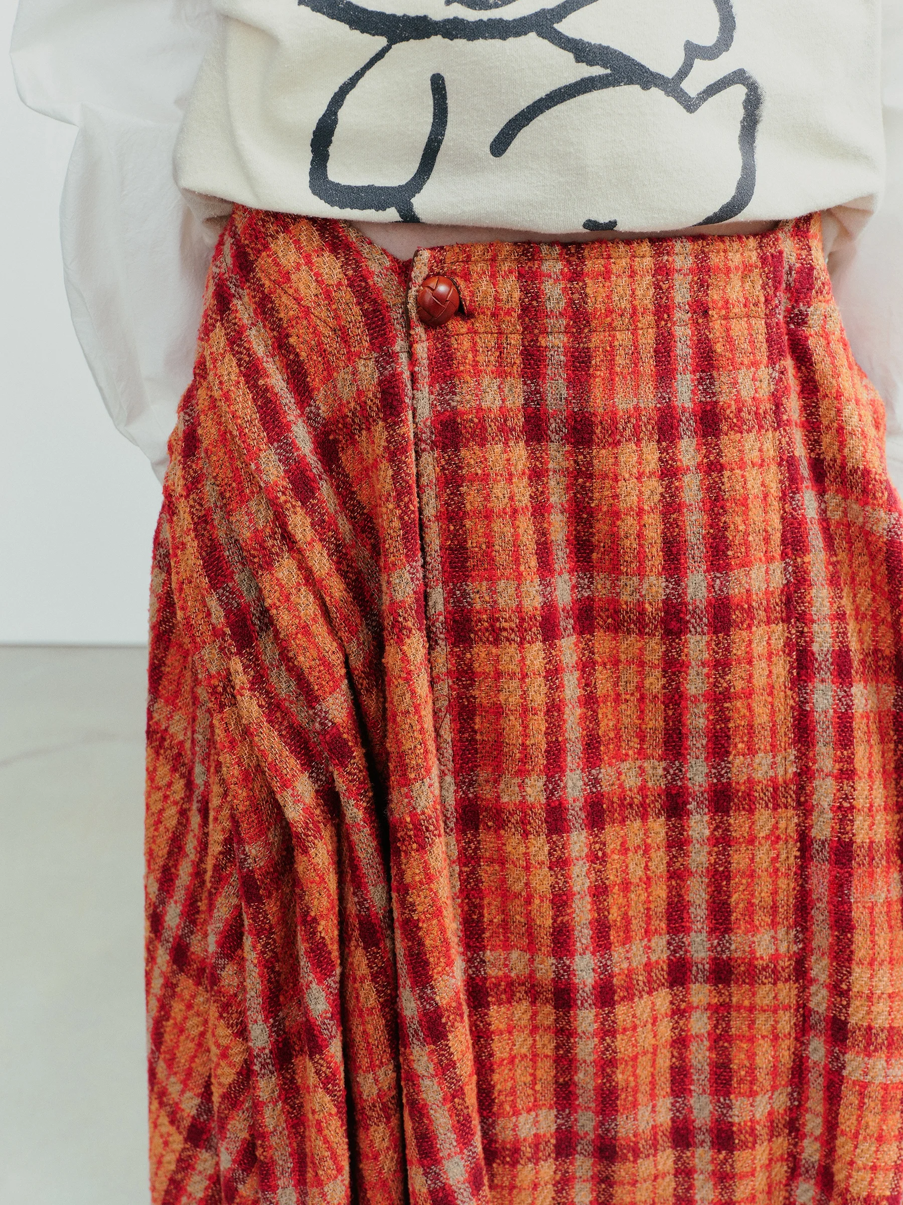 VERMO Memory Weave Soft Wrap Vintage Colored Woolen Plaid Long Half Skirt Casual Style Double Sided Wear A-Line Skirt