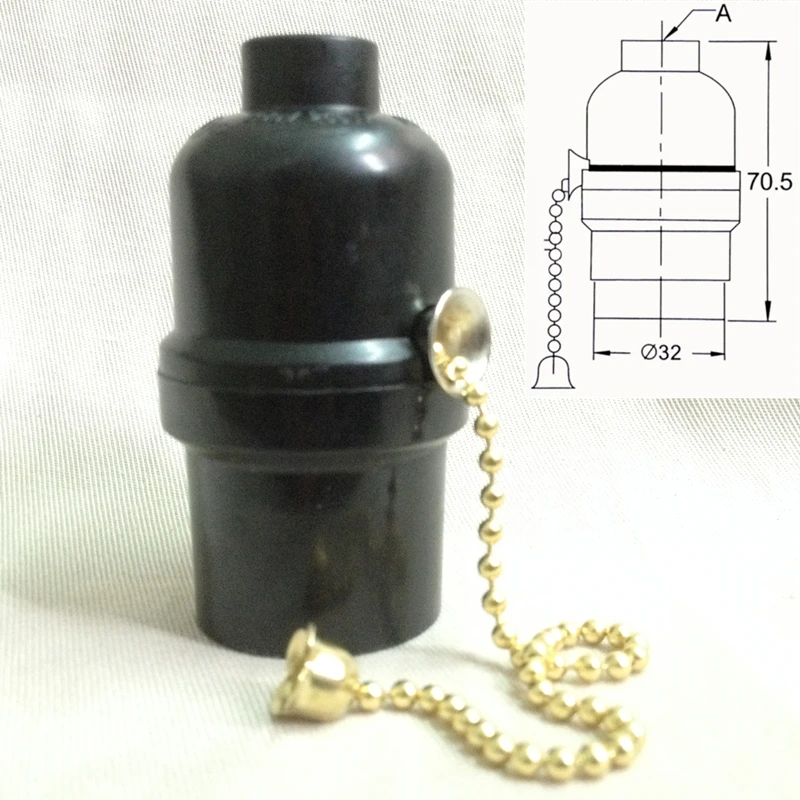 UL Bakelite Lamp Holder E26 Vintage Edison Spiral Bulb Base Zipper and Knob Switch Vintage Chandelier and Table Lamp Holder