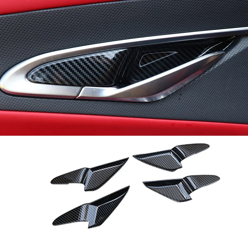 Carbon Fiber Car Door Handle Bowl Panel Trims Cover for Changan Unit 2020 2021 2022 Uni-t Accessories Interior Decoration Kit