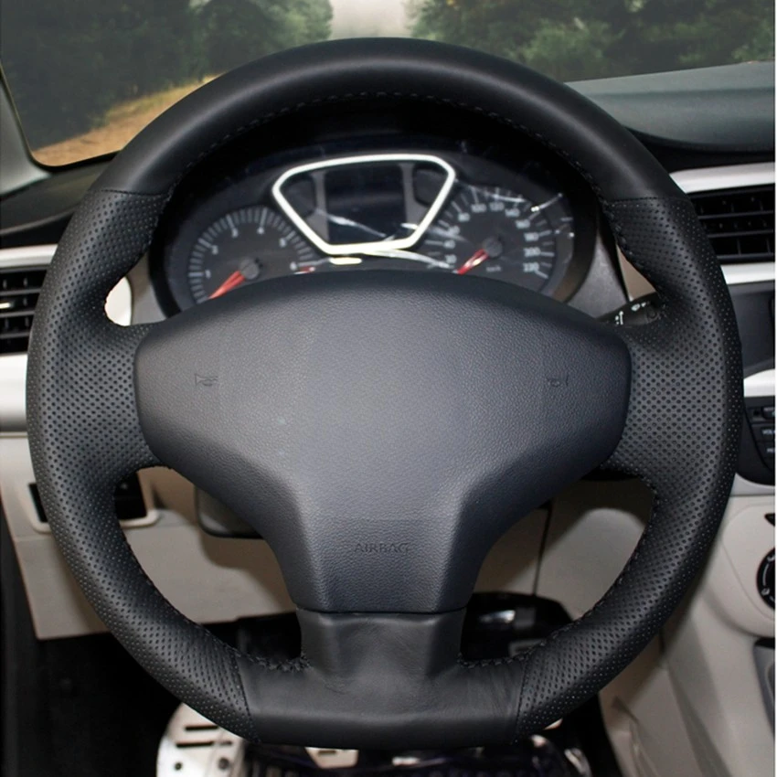 DIYHand-stitched Black Artificial Leather Car Steering Wheel Covers Wrap for Citroen Elysee C-Elysee 2014 New Elysee Peugeot 301