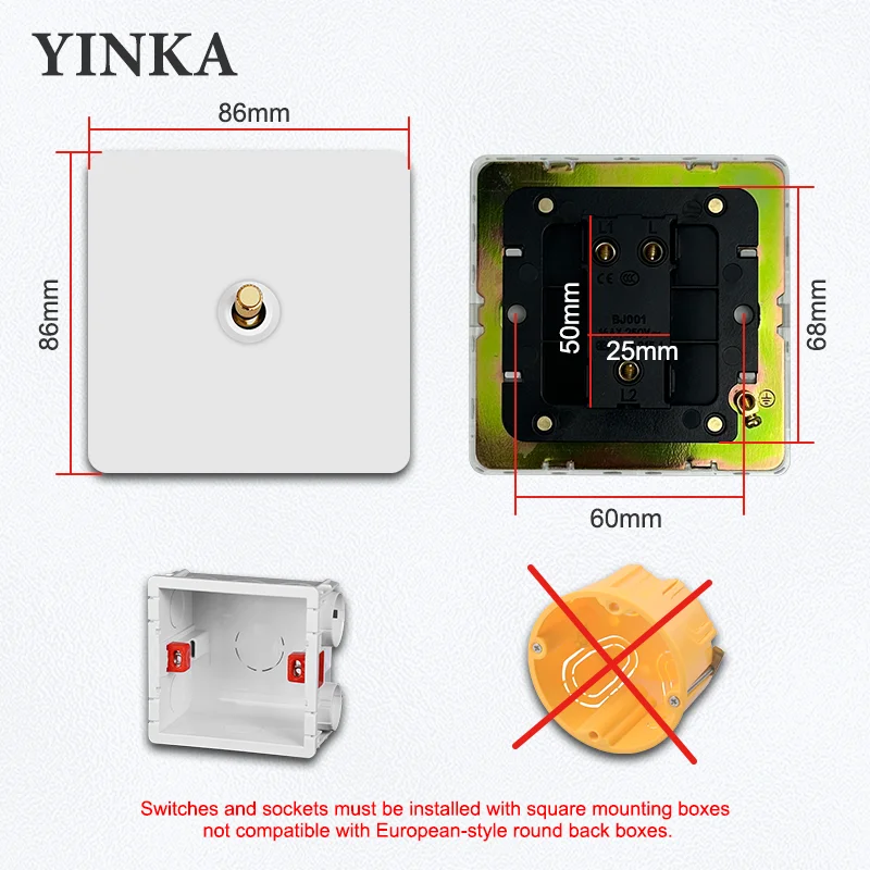 YNKA Stainless Steel Wall Light Switch White Panel with Gold Toggle ,AC110–250V Durable Scratch Resistant Decorative Wall Switch