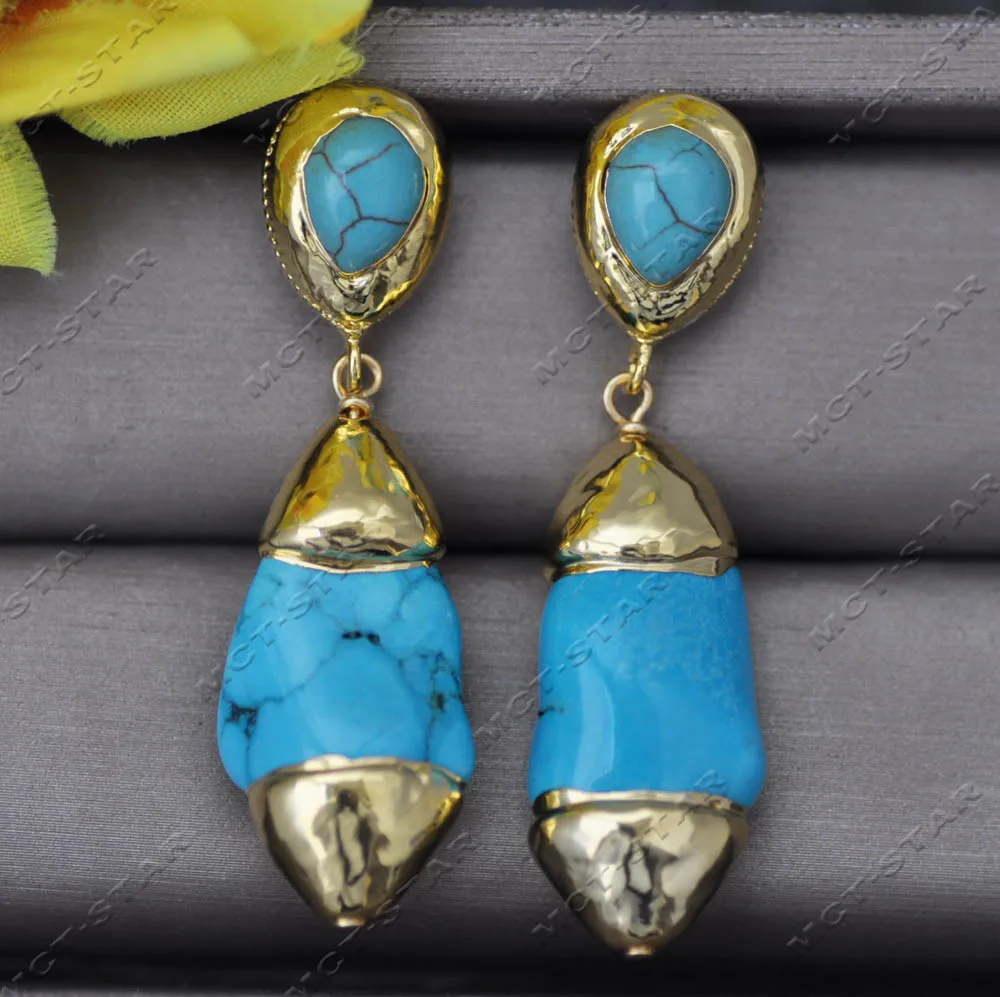 

Z13559 30mm Blue Gold-Plated Baroque Turquoise Drop Dangle Earring Custom Jewelry