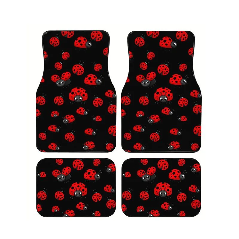 

Cute Ladybug Print Car Floor Mats 4pcs Universal Fit Front Rear Anti-slip Carpet Set For Car Interior Accessori Men Women Gift