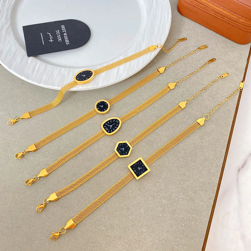 

New Arrival Titanium Steel Bracelet Real Gold Plated Roman Numeral Design Fade-resistant Luxury Wrist Jewelry