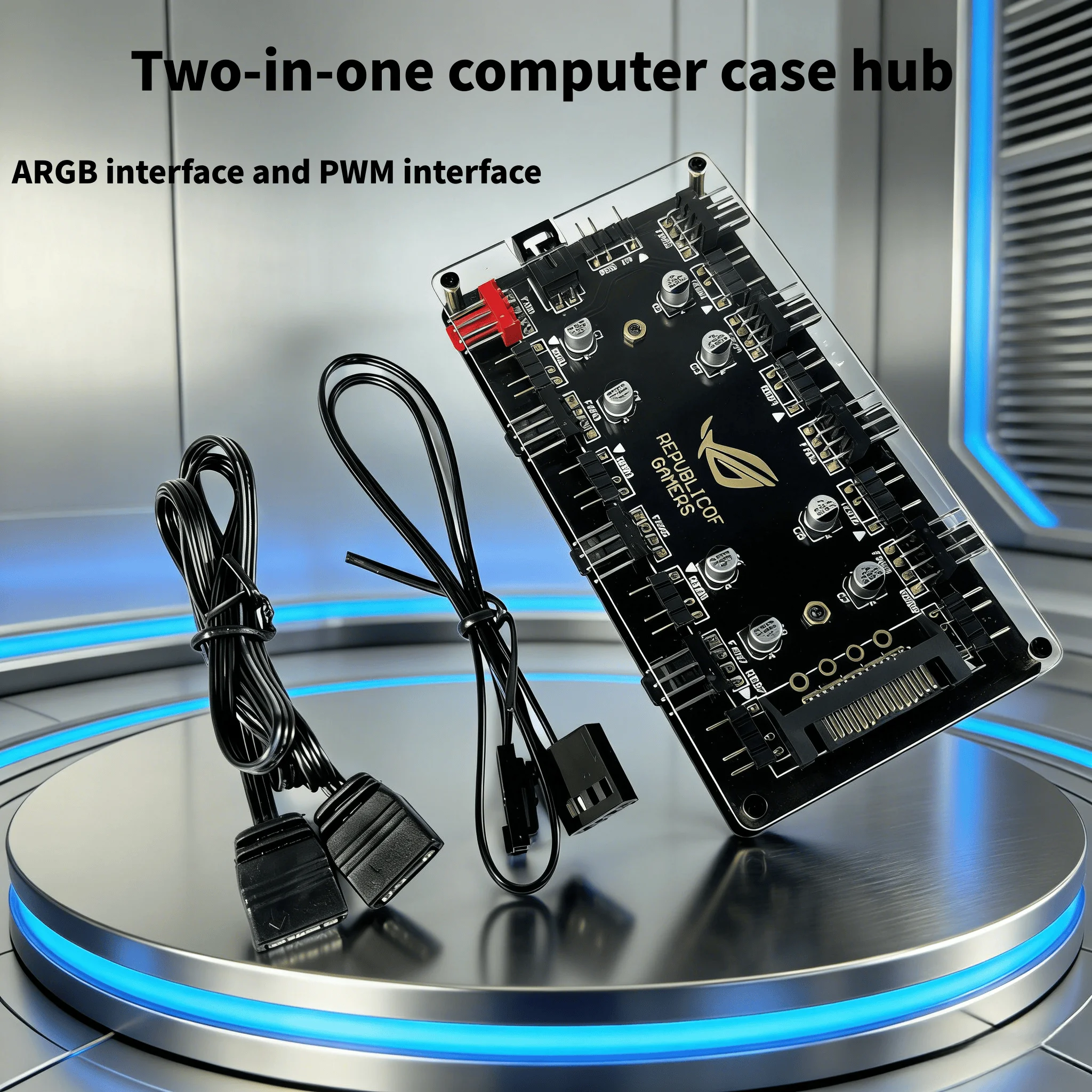 2-in-1 PC Case Hub ARGB & PWM Fan Controller SATA/4Pin Molex Power 8-Port 5V 3Pin ARGB + 8-Port 4Pin PWM Splitter