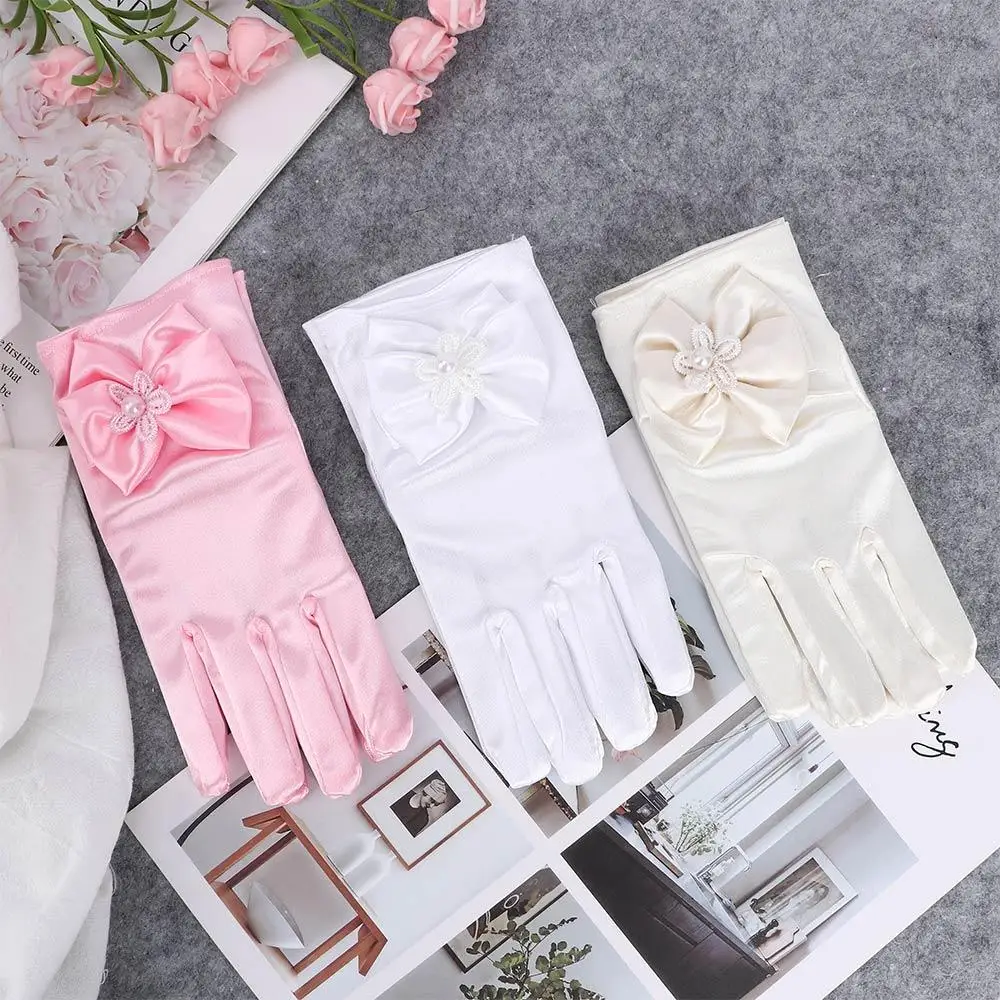 Elastic Flower Girl Wedding 1pair Children's Party Princess Gloves Dress Gloves Bowknot Gloves Brief Paragraph Lady Gloves