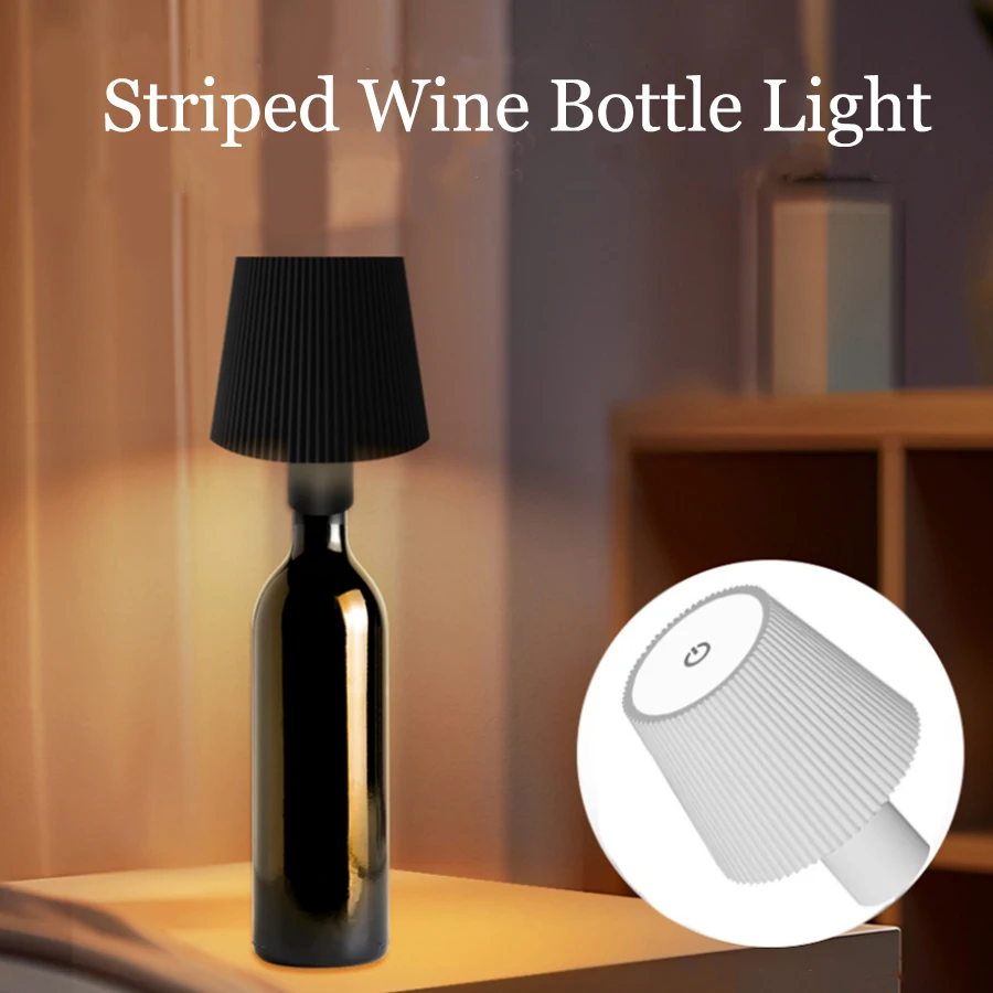 LED Table Light USB Rechargeable Striped Wine Bottle Lights Touch Switch Desktop Lamp For Living Room Bedroom Dinner Decor