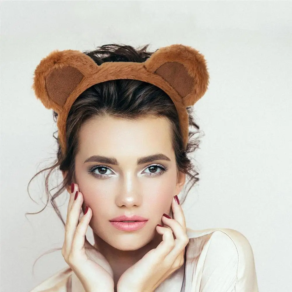 

Versatile Bear Ear Headband Plush Brown Bear Ears Headband Set for Halloween Cosplay Adult Costume Hair Hoop for Makeup Party