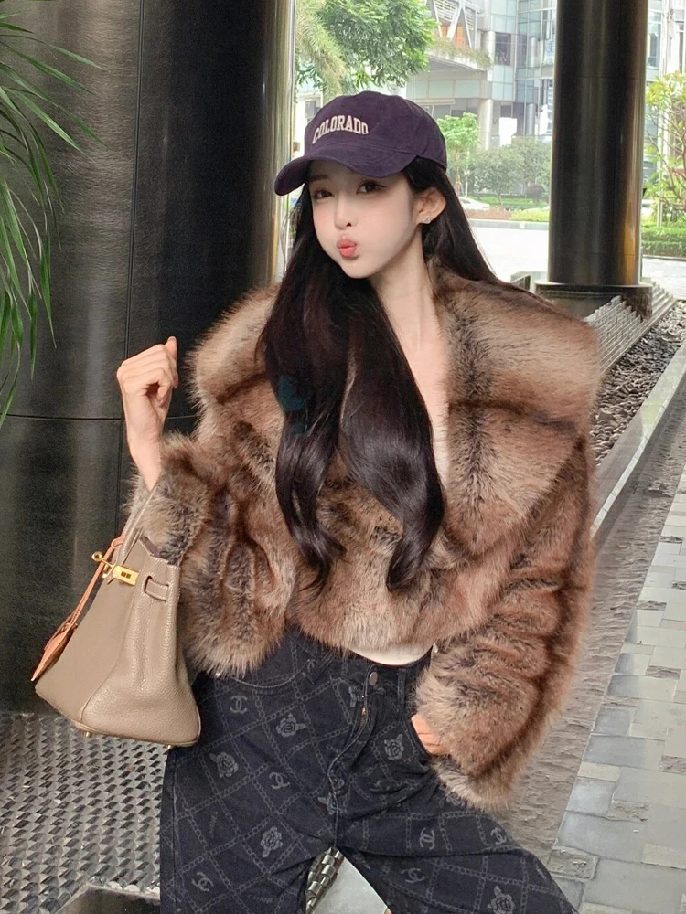 

Женское модное молодежное пальто из меха норки, экологичное, теплое зимнее пальто с воротником-стойкой, длинными рукавами, на одной пуговице