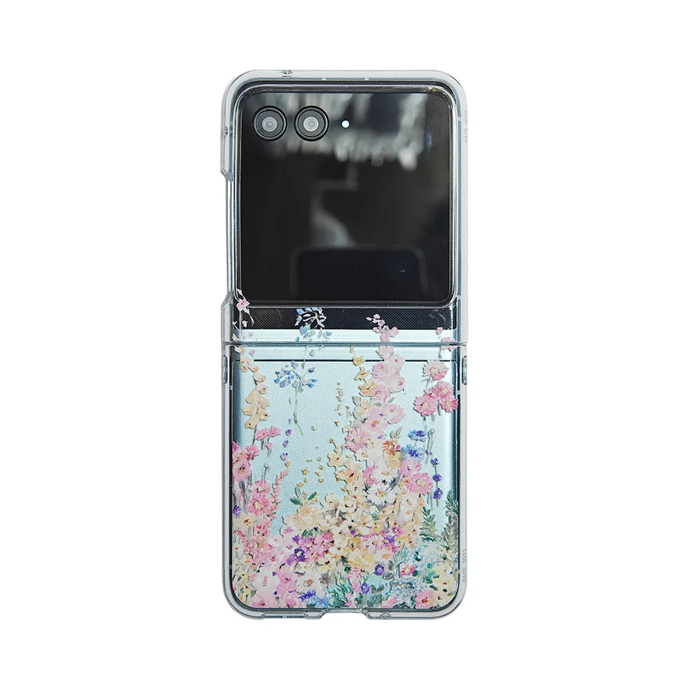 For Motorola Razr 40 50 Ultra 40Ultra Case Flower Transparent Bracelet Folding Shockproof Protection Hard Cover Accessories