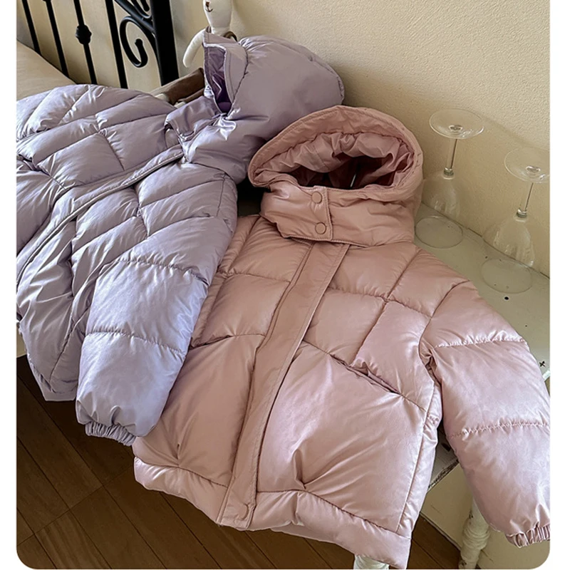 2025 Autumn Winter New Girls Jacket Solid Color Thick Warm Hooded Zipper Outwear For 4-10 Years Kids Cotton Down Casual Parka