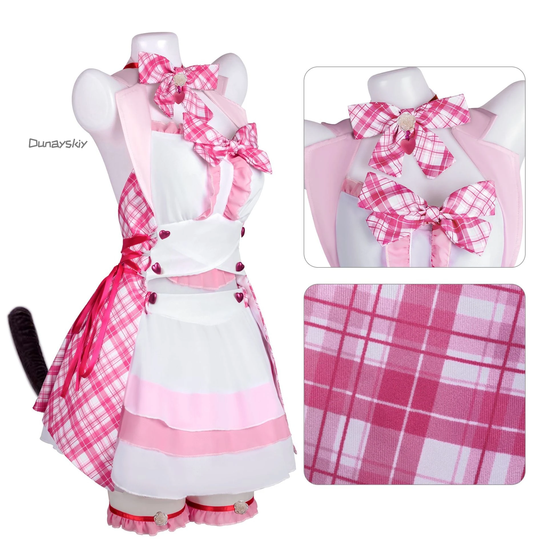 Juego Anime Nekopara vainilla Chocola disfraz de Cosplay Nekomimi Paradise peluca estampado traje de sirvienta mujer Sexy traje de Carnaval Kawaii