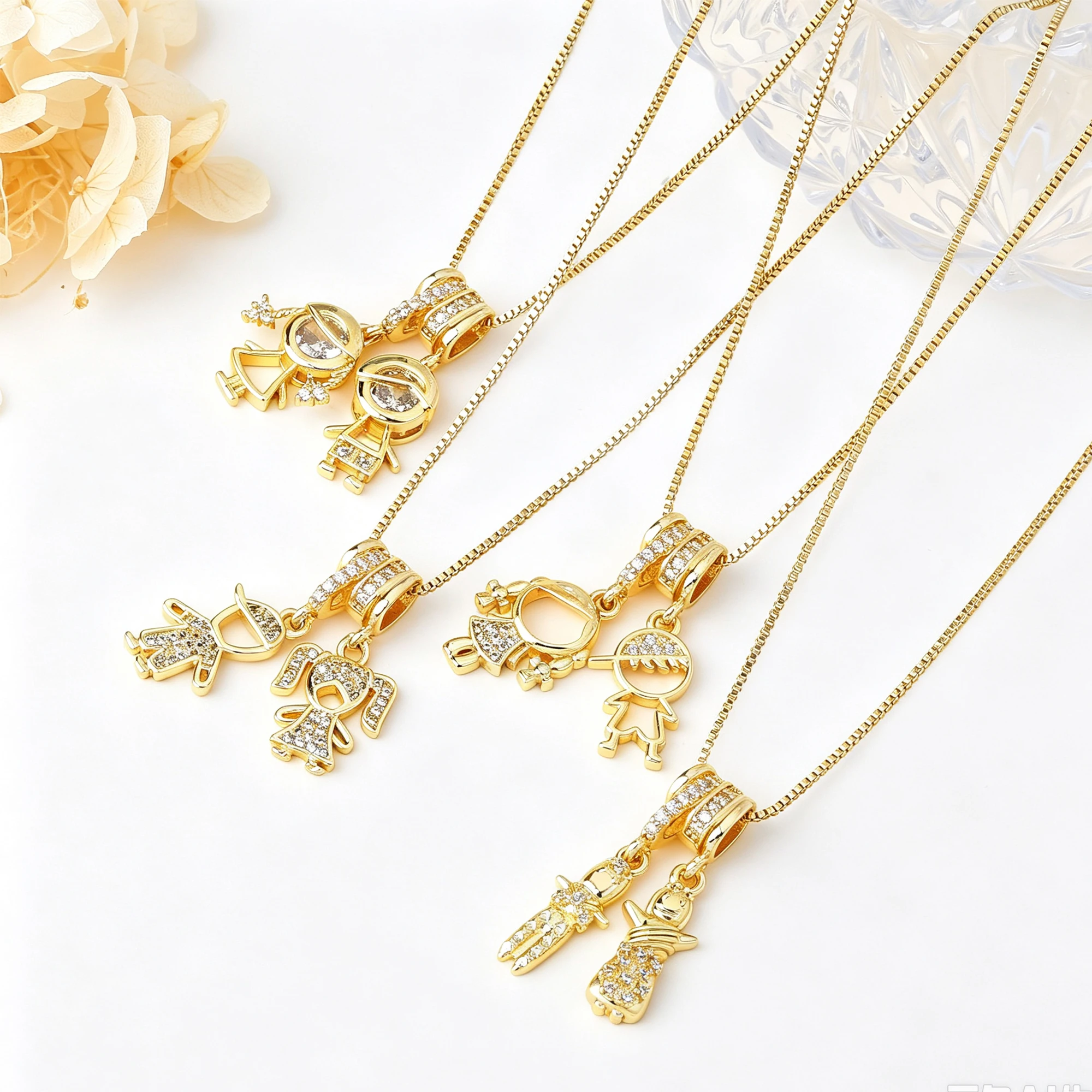 Multi‑Style Zircon Boy Girl Figure stacking Necklace Family Son Daughter Character Neck Jewelry For Women Mom Friendship Gift