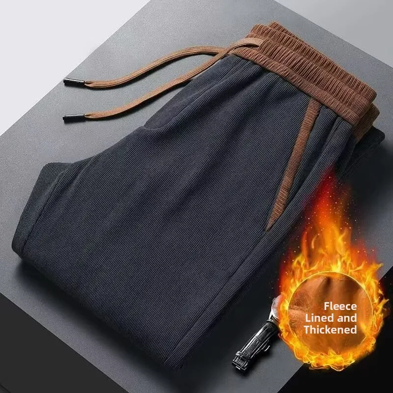 

Утепленные вельветовые спортивные повседневные брюки для женщин: модные, теплые, длинные, осенние, молодежные, с завязками, из ПВХ.