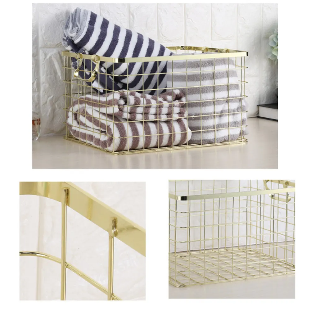 1Pcs Iron Storage Basket Nordic Style Golden Size S Multi-Purpose Laundry Towel Container Household Wire Basket for Kitchen