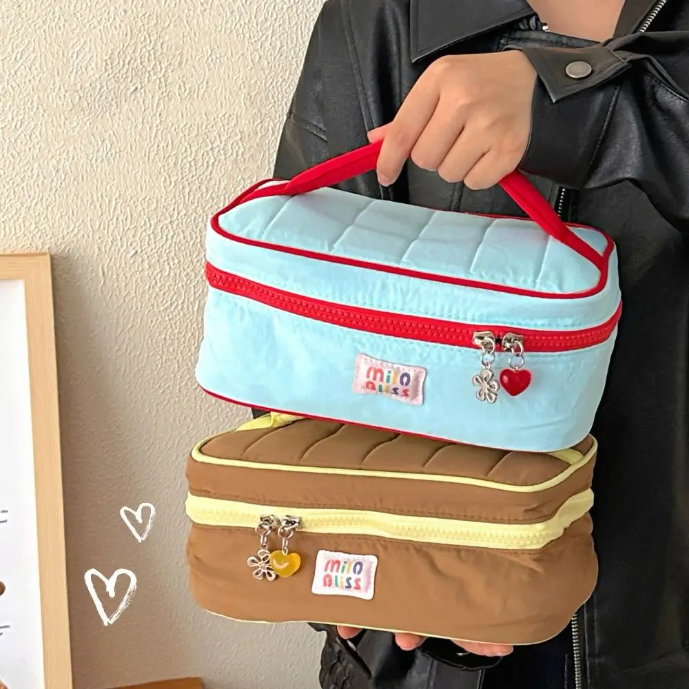 

Solid Color Contrast Color Cosmetic Bag Handbag Macaron Color Fresh Makeup Bags Lager Capacity Korean Style Toiletries Bag Men