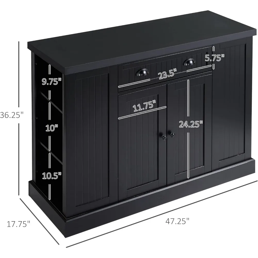 Isla de cocina tipo cabaña con almacenamiento, mueble tipo buffet con cajón, armario de 2 puertas, 4 estantes abiertos laterales ajustables para comedor