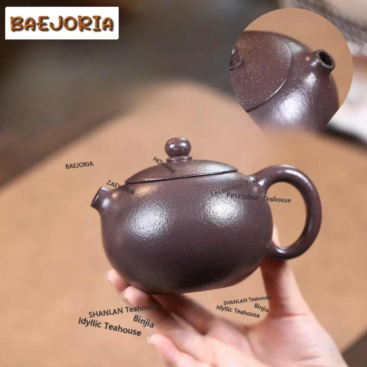 BAEJORIA 290ml Authentic Yixing Purple Clay Teapots Famous Artists Handmade Xishi Pot Raw Ore Azure Mud Tea Brewing Kettle Zisha